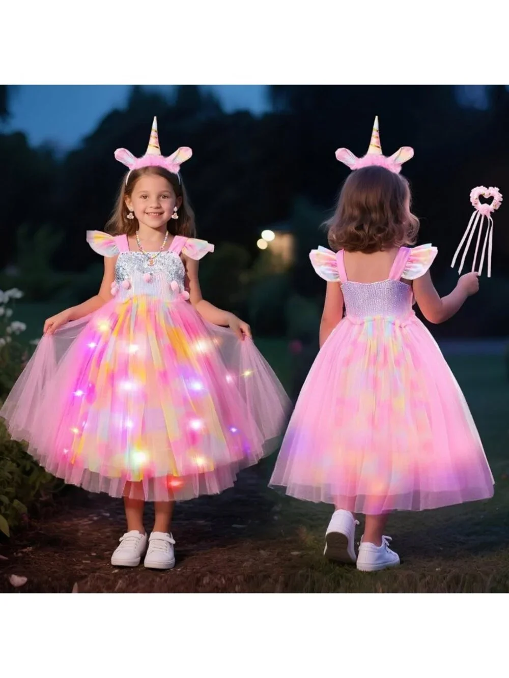 Light Up Unicorn Dress for Girls - Toddler Princess Costume, Halloween